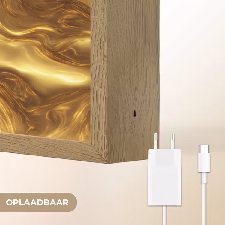 Textuur - Vloeibaar - Organisch - Goud Light Box met batterij (Wandlamp) middel 907 -USP_websiteoplaadbaarNL