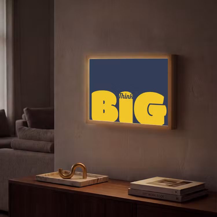 Think big - Blauw - Geel Light Box met batterij (Wandlamp) middel -sfeer1