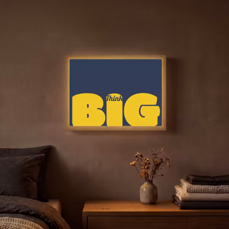 Think big - Blauw - Geel Light Box met batterij (Wandlamp) middel -sfeer4