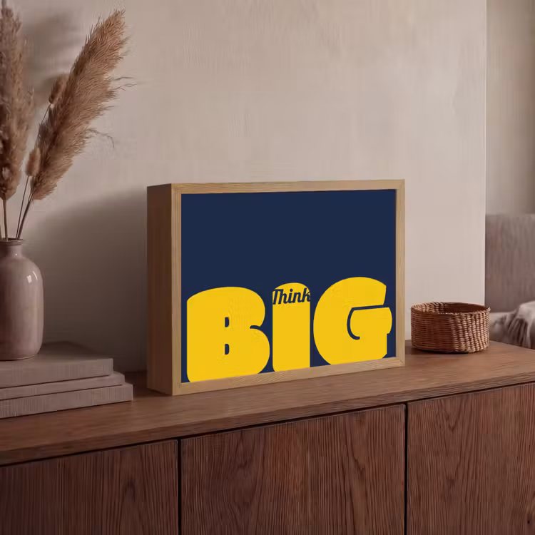 Think big - Blauw - Geel Light Box met batterij (Wandlamp) middel -sfeer2