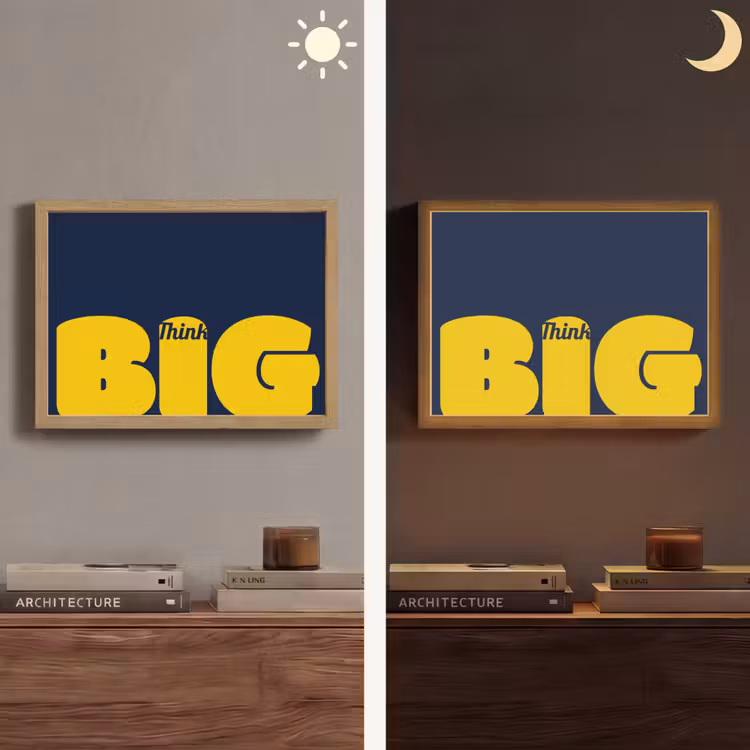 Think big - Blauw - Geel Light Box met batterij (Wandlamp) middel -sfeer3