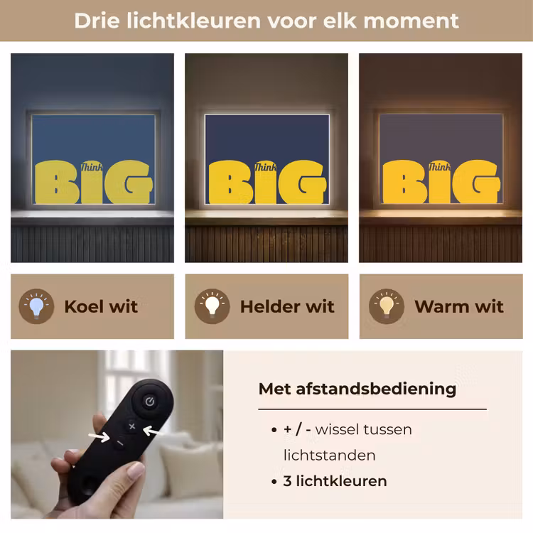 Think big - Blauw - Geel Light Box met batterij (Wandlamp) middel -USP_lichtkleurNL