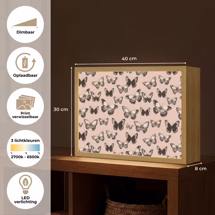 Tijdloos - Vlinders - Perzik Light Box met batterij (Wandlamp) middel 907 -USP_websiteoverzichtNL