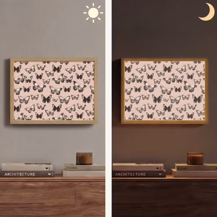 Tijdloos - Vlinders - Perzik Light Box met batterij (Wandlamp) middel 907 -sfeer3