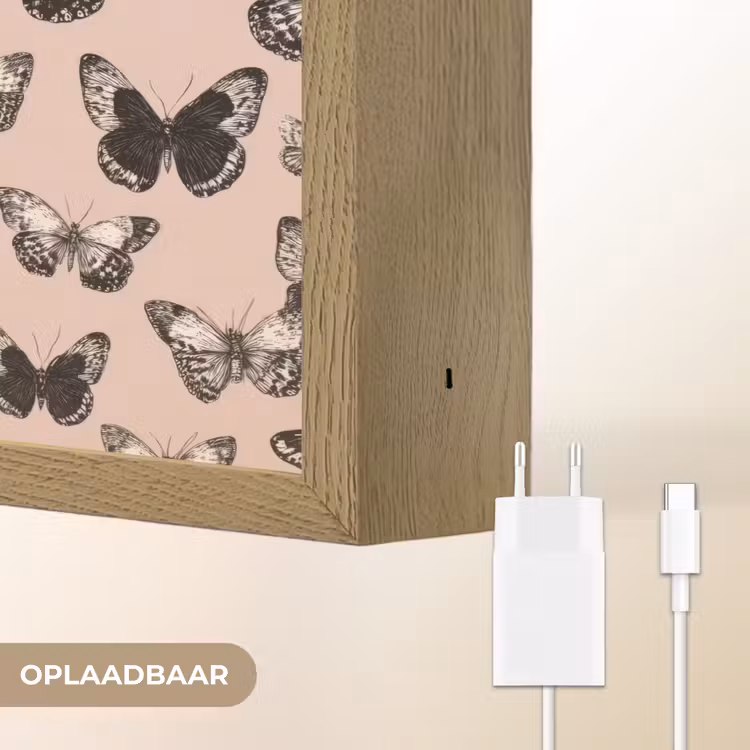 Tijdloos - Vlinders - Perzik Light Box met batterij (Wandlamp) middel 907 -USP_websiteoplaadbaarNL