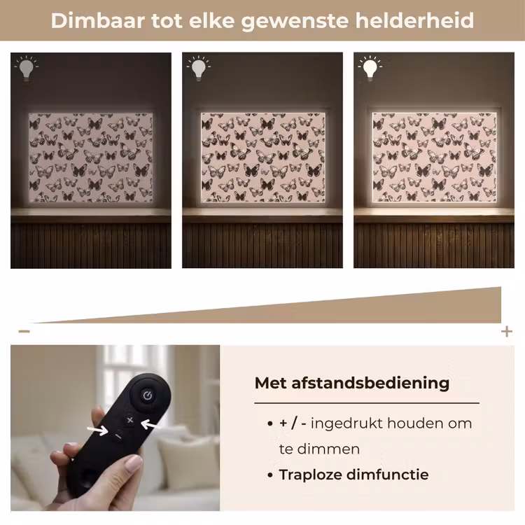Tijdloos - Vlinders - Perzik Light Box met batterij (Wandlamp) middel 907 -USP_dimbaarNL