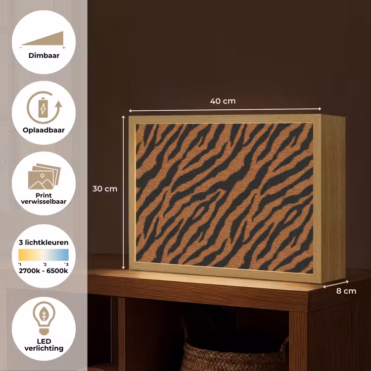 Tijger - Vacht - Zwart Light Box met batterij (Wandlamp) middel 907 -USP_websiteoverzichtNL