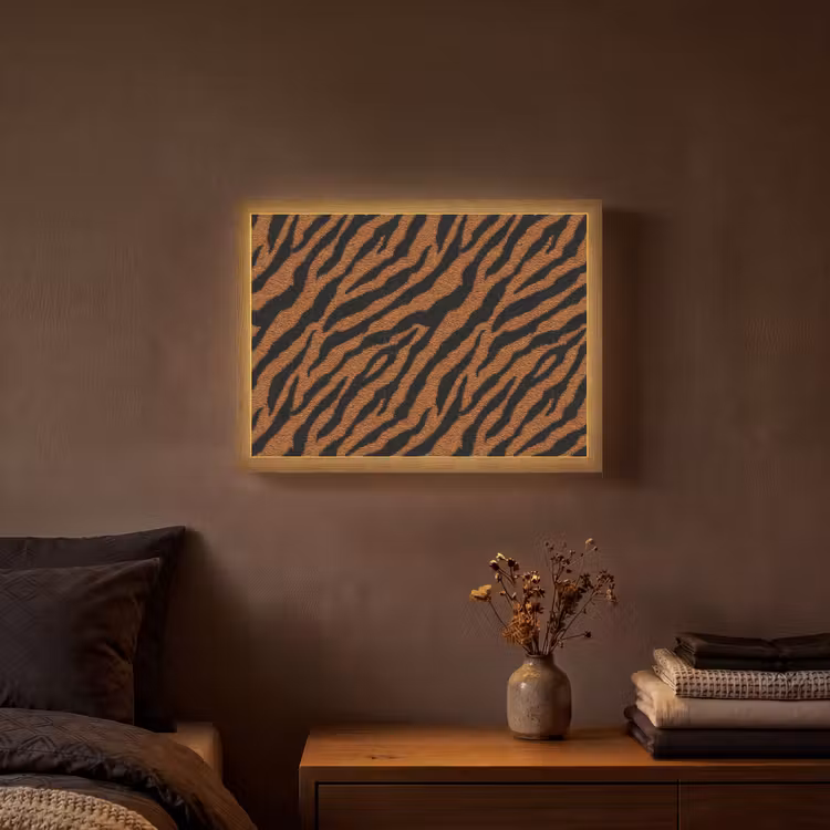 Tijger - Vacht - Zwart Light Box met batterij (Wandlamp) middel 907 -sfeer4