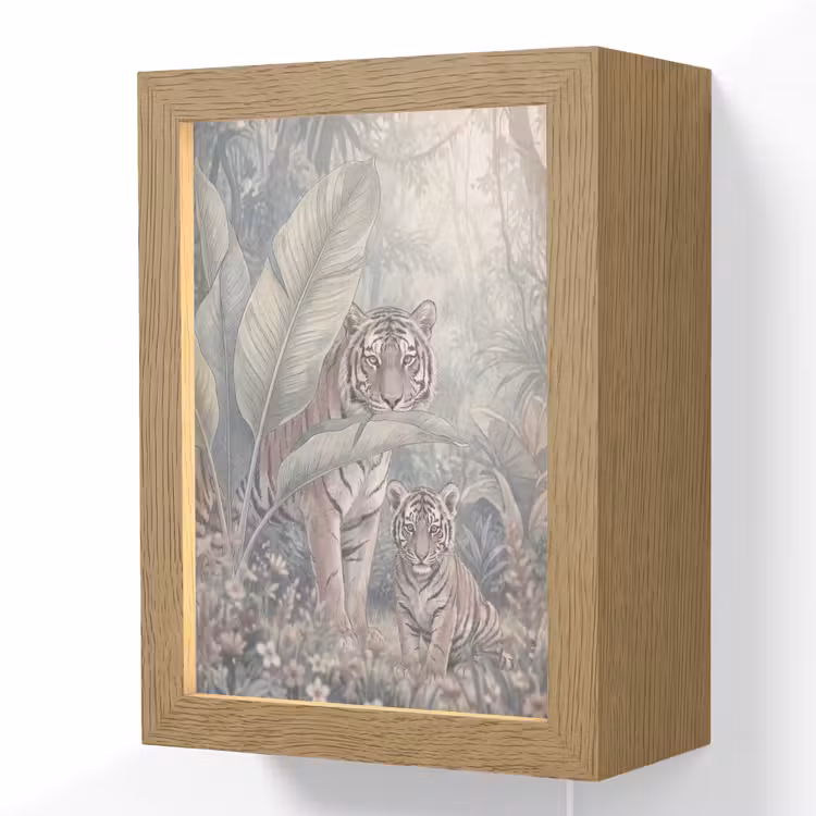 Tijger - Welp - Jungle - Illustratie - Dieren Light Box met kabel (Wandlamp) klein -3d
