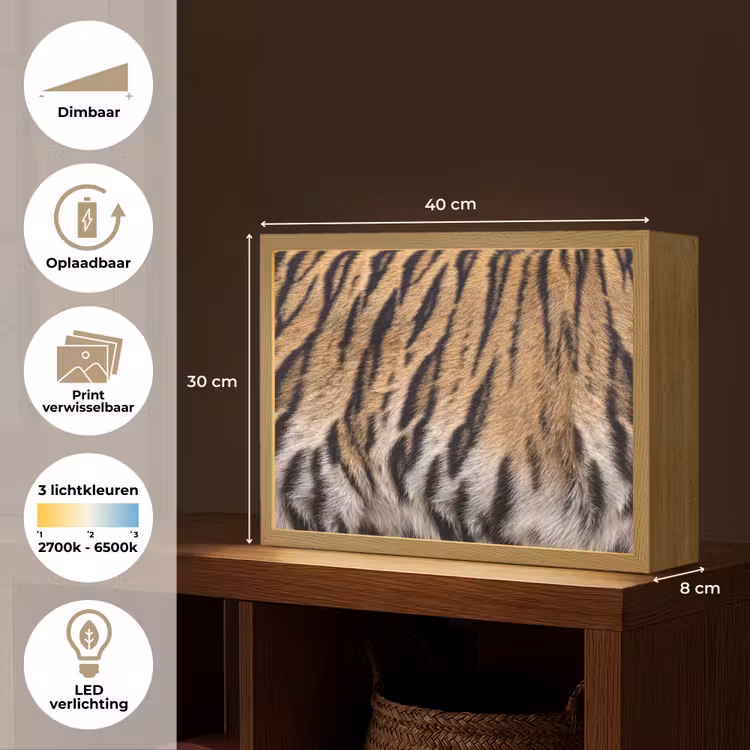 Tijgervacht - Klassiek - Zwart Light Box met batterij (Wandlamp) middel -USP_websiteoverzichtNL