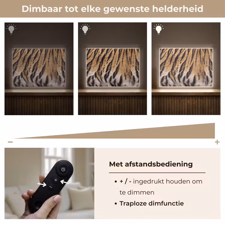 Tijgervacht - Klassiek - Zwart Light Box met batterij (Wandlamp) middel -USP_dimbaarNL
