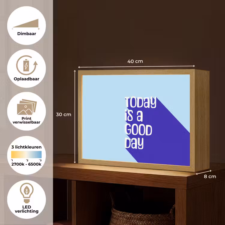 Today is a good day - Blauw - Schaduw Light Box met batterij (Wandlamp) middel -USP_websiteoverzichtNL
