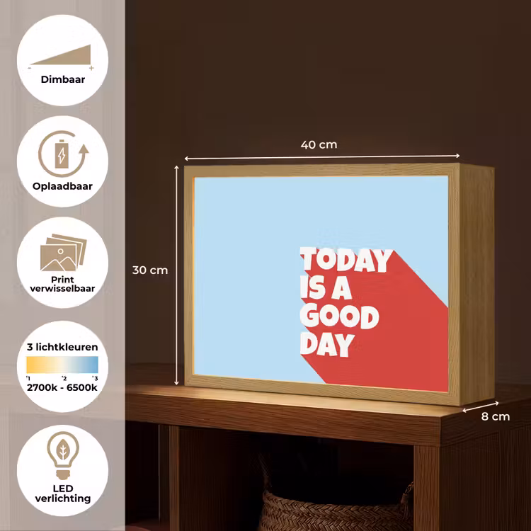 Today is a good day - Rood - lichtblauw Light Box met batterij (Wandlamp) middel -USP_websiteoverzichtNL