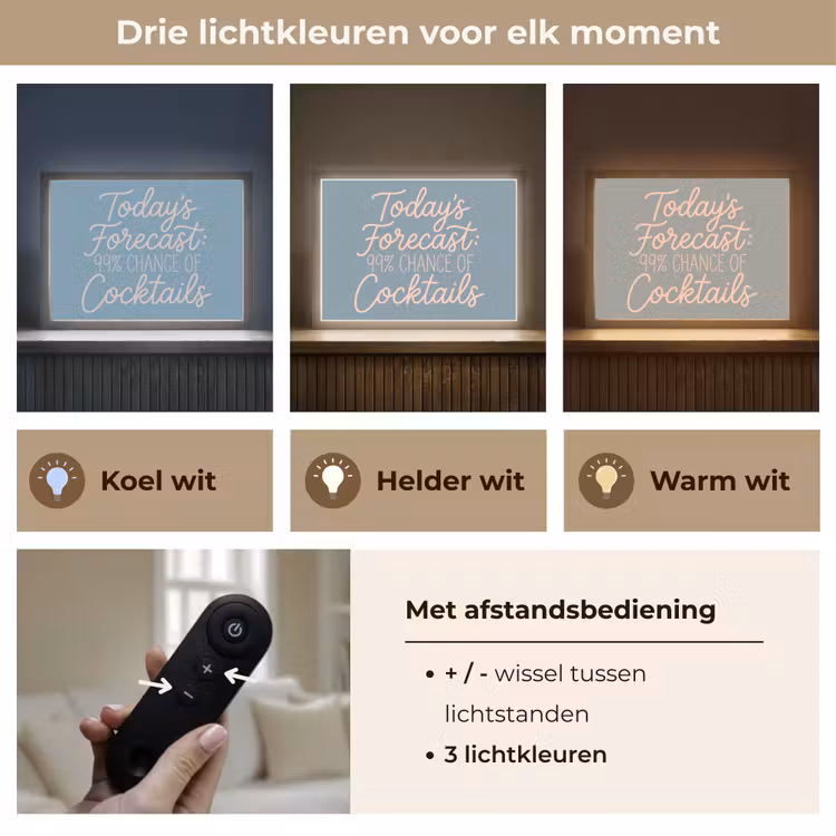 Today's Forecast - Cocktails - Blauw Light Box met batterij (Wandlamp) middel -USP_lichtkleurNL