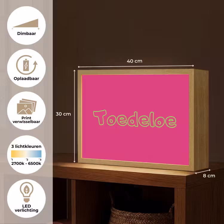 Toedeloe - Groen - Roze Light Box met batterij (Wandlamp) middel -USP_websiteoverzichtNL