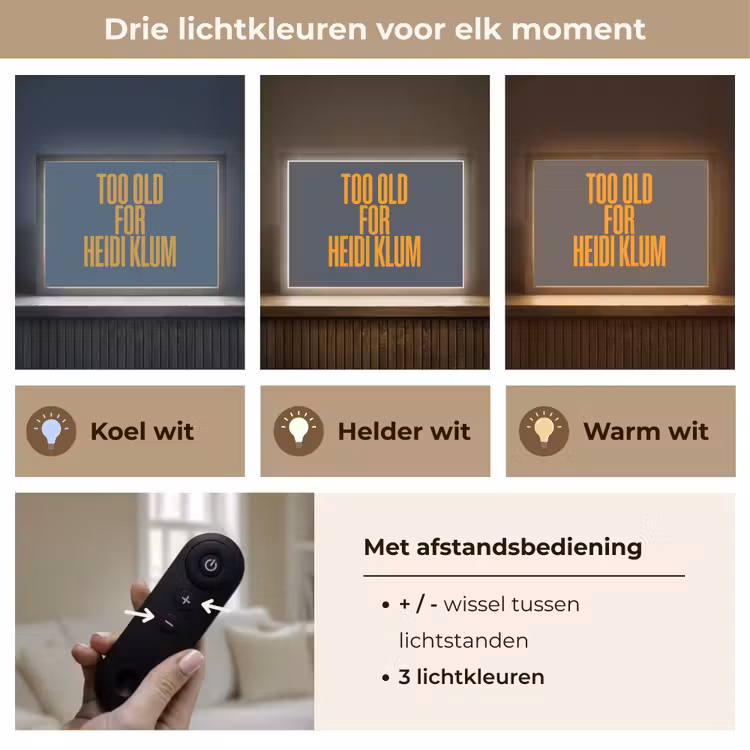 Too old for heidi klum - Geel - Blauw Light Box met batterij (Wandlamp) middel -USP_lichtkleurNL