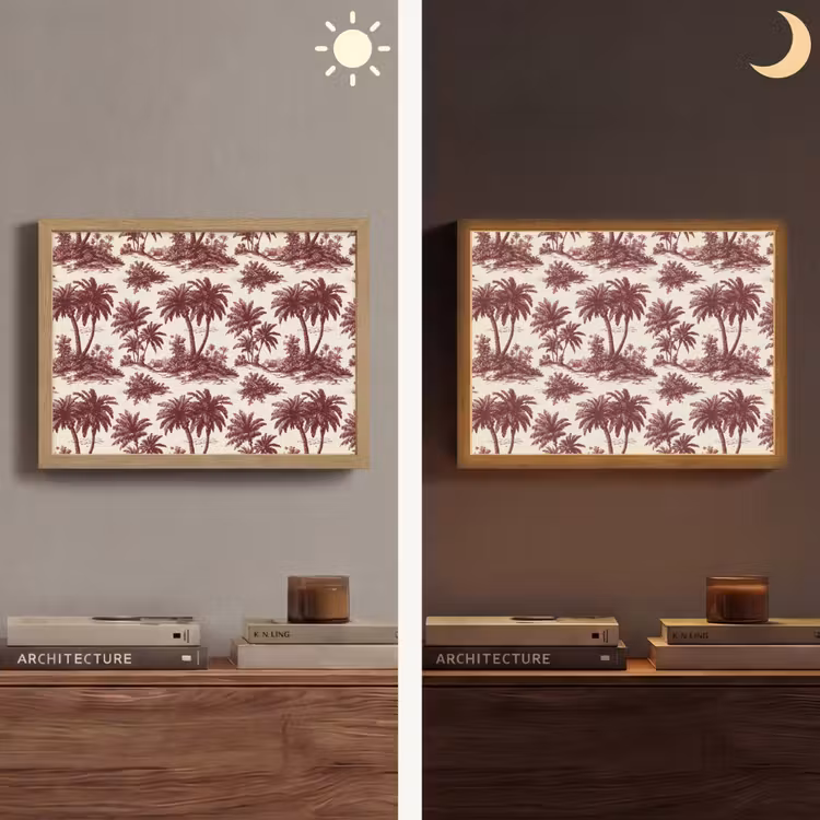 Tropisch - Geometrisch - Bordeauxrood Light Box met batterij (Wandlamp) middel 907 -sfeer3
