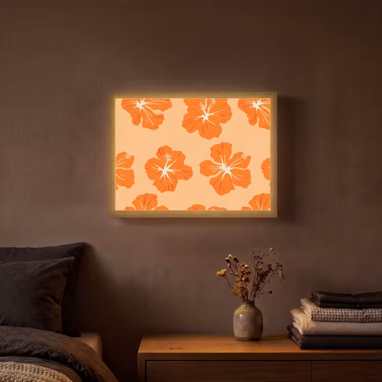 Tropisch - Hibiscus - Oranje Light Box met batterij (Wandlamp) middel 907 -sfeer4