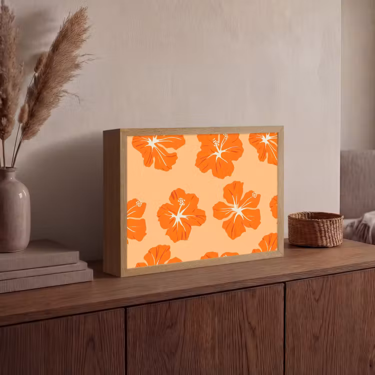 Tropisch - Hibiscus - Oranje Light Box met batterij (Wandlamp) middel 907 -sfeer2