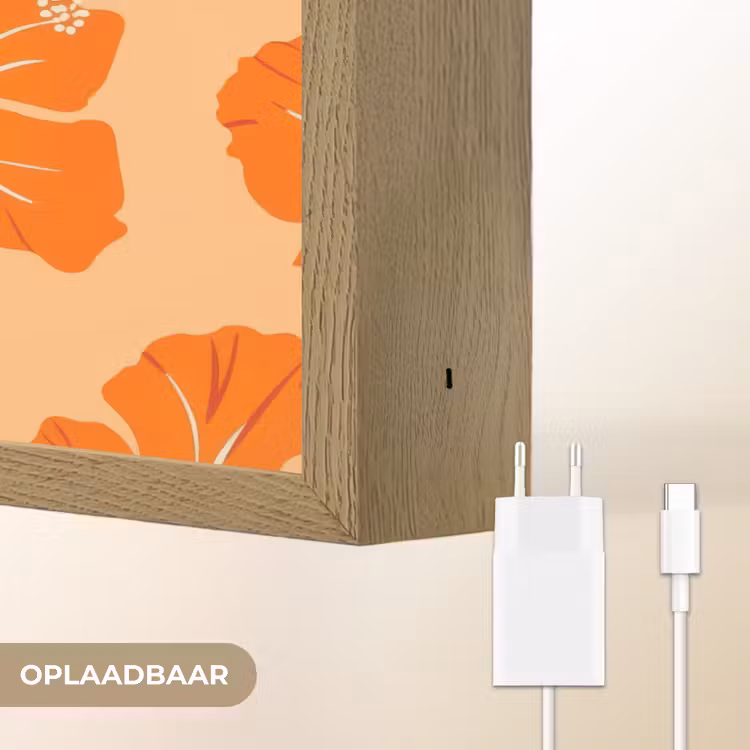 Tropisch - Hibiscus - Oranje Light Box met batterij (Wandlamp) middel 907 -USP_websiteoplaadbaarNL