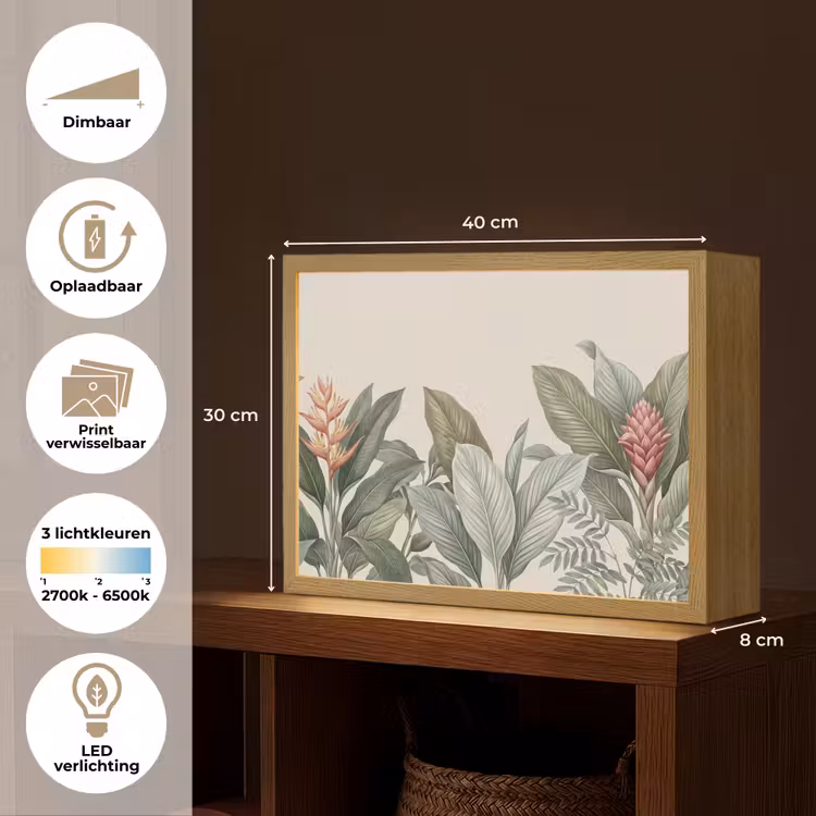 Tropisch - Planten - Modern - Groen Light Box met batterij (Wandlamp) middel -USP_websiteoverzichtNL