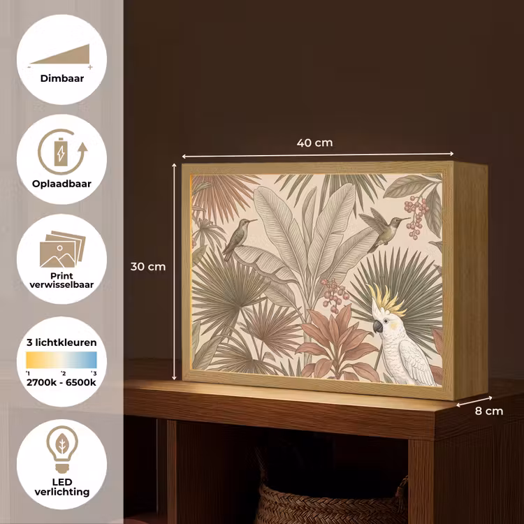 Tropisch - Vogels - Beige Light Box met batterij (Wandlamp) middel -USP_websiteoverzichtNL