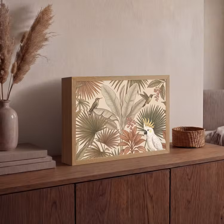 Tropisch - Vogels - Beige Light Box met batterij (Wandlamp) middel -sfeer2