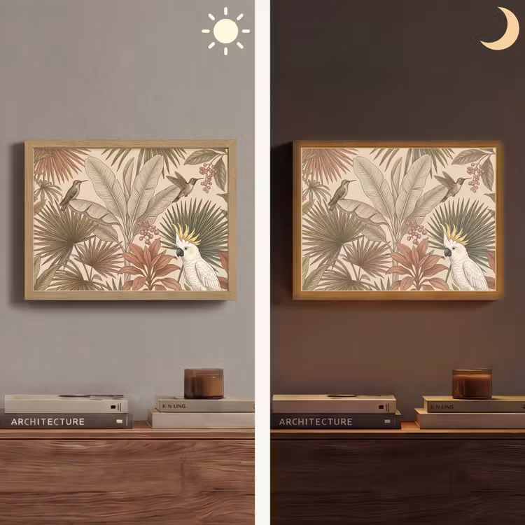 Tropisch - Vogels - Beige Light Box met batterij (Wandlamp) middel -sfeer3