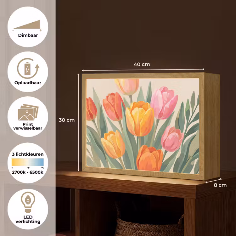 Tulpen - Abstract - Kleurrijk Light Box met batterij (Wandlamp) middel -USP_websiteoverzichtNL