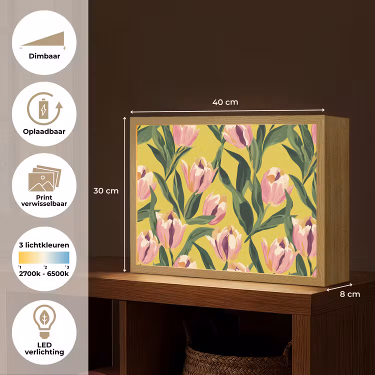 Tulpen - Botanisch - Geel Light Box met batterij (Wandlamp) middel 907 -USP_websiteoverzichtNL