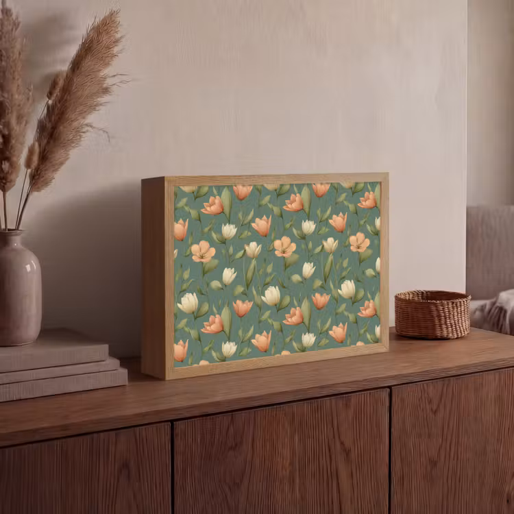 Tulpen - Botanisch - Groen Light Box met batterij (Wandlamp) middel 907 -sfeer2