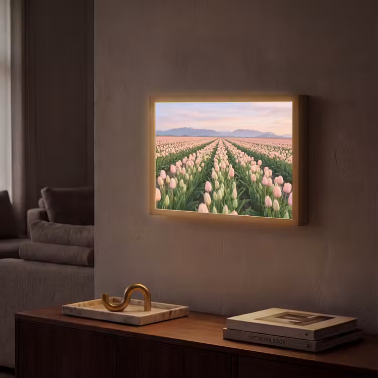 Tulpen - Landschap - Roze Light Box met batterij (Wandlamp) middel -sfeer1