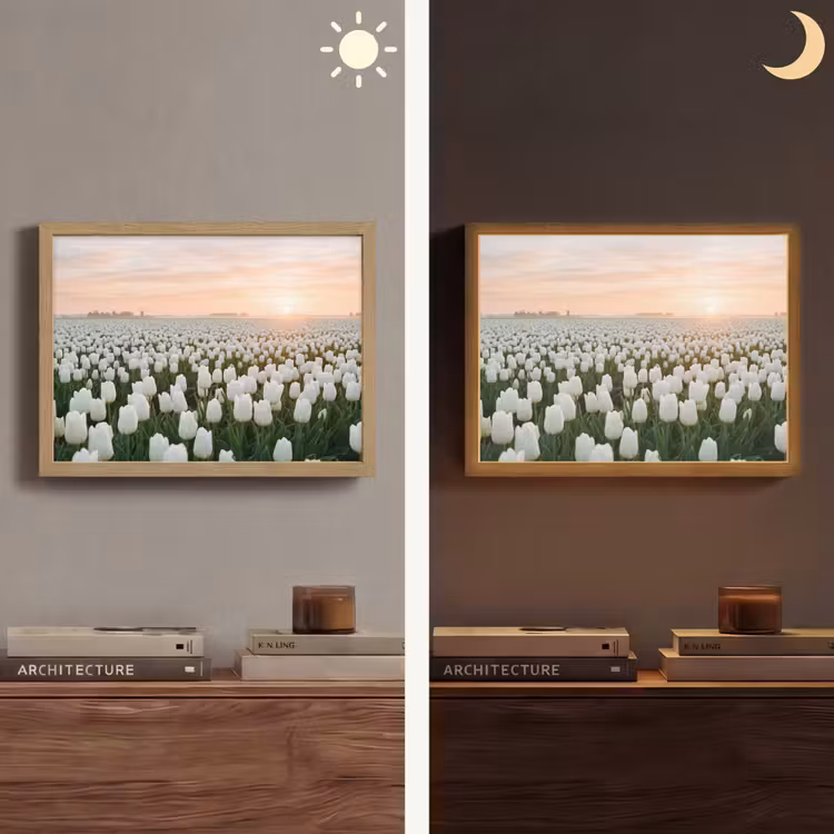 Tulpen - Landschap - Wit Light Box met batterij (Wandlamp) middel -sfeer3