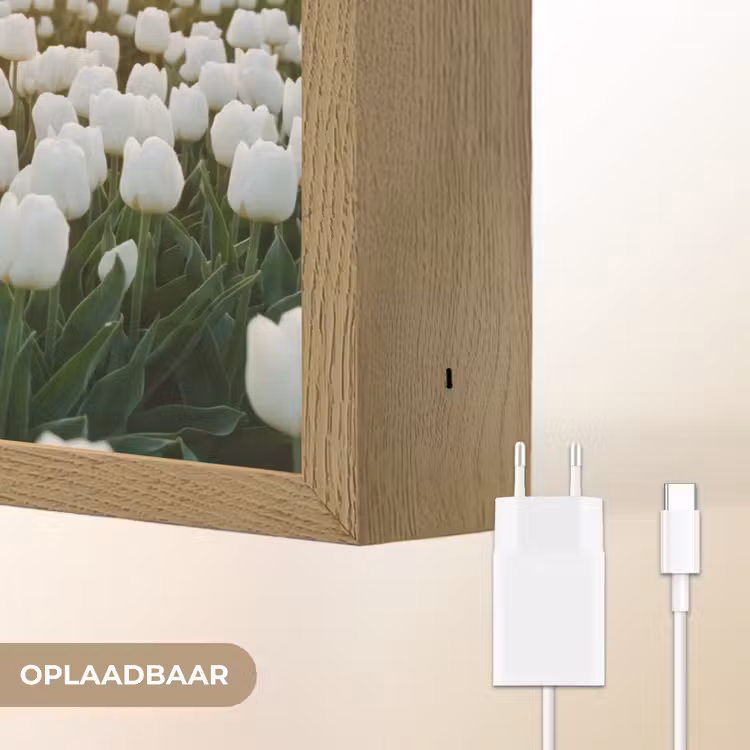 Tulpen - Landschap - Wit Light Box met batterij (Wandlamp) middel -USP_websiteoplaadbaarNL