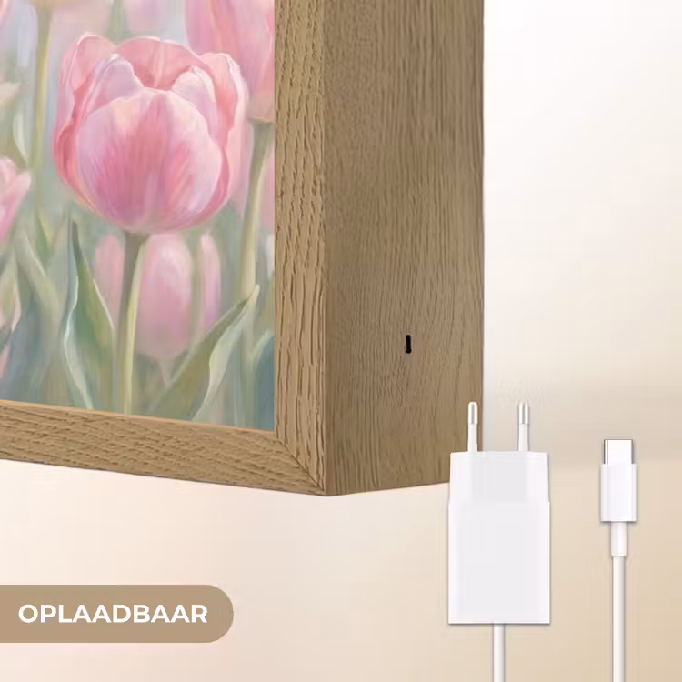 Tulpen - Veld - Lente - Roze Light Box met batterij (Wandlamp) middel -USP_websiteoplaadbaarNL