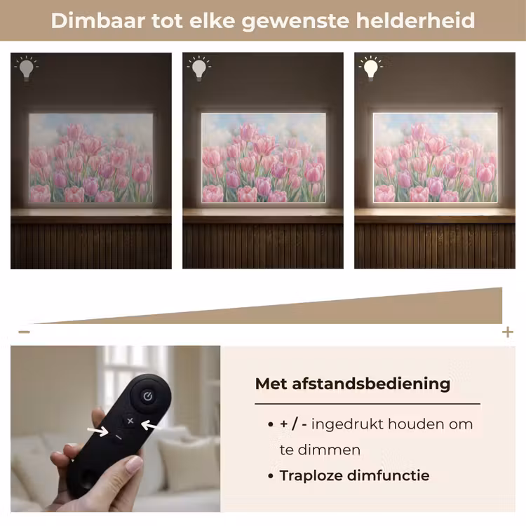 Tulpen - Veld - Lente - Roze Light Box met batterij (Wandlamp) middel -USP_dimbaarNL