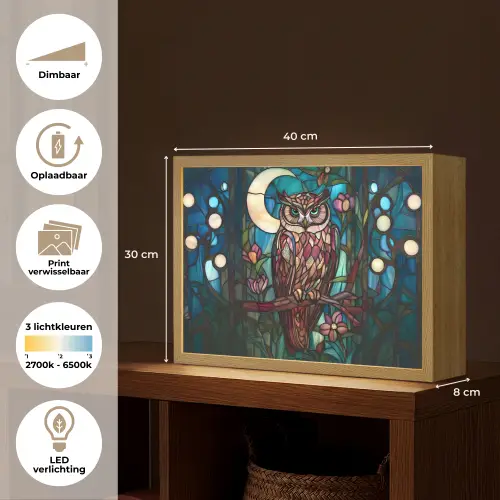 Uil - Mozaïek - Maan - Nacht Light Box met batterij (Wandlamp) middel -USP_websiteoverzichtNL