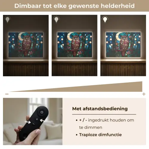Uil - Mozaïek - Maan - Nacht Light Box met batterij (Wandlamp) middel -USP_dimbaarNL