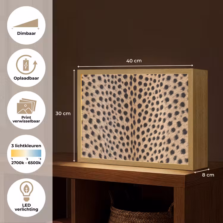 Vacht - Jachtluipaard - Zwart - Wit Light Box met batterij (Wandlamp) middel -USP_websiteoverzichtNL