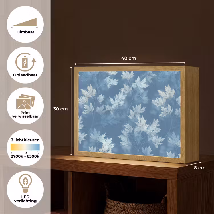 Varen - Botanisch - Patroon - Grijsblauw Light Box met batterij (Wandlamp) middel 907 -USP_websiteoverzichtNL