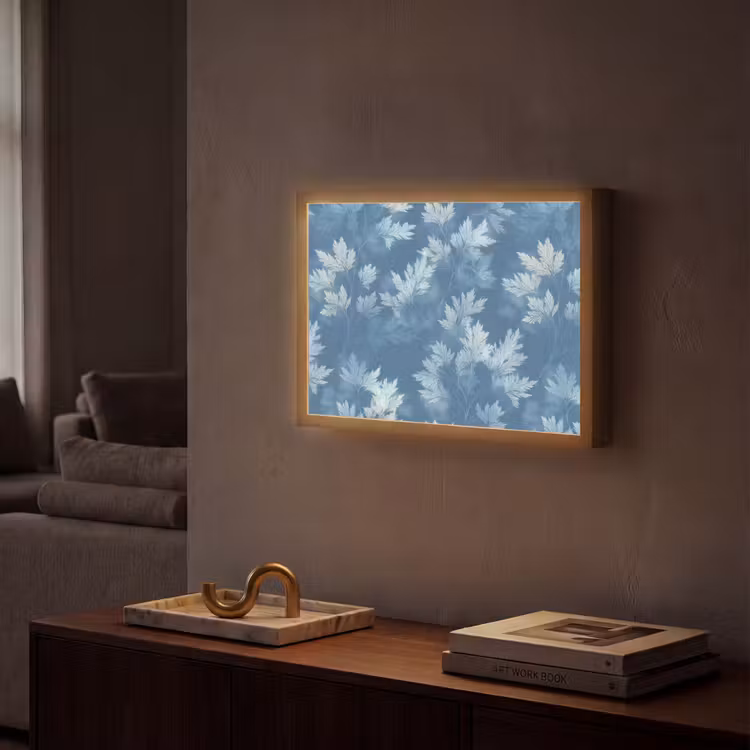 Varen - Botanisch - Patroon - Grijsblauw Light Box met batterij (Wandlamp) middel 907 -sfeer1