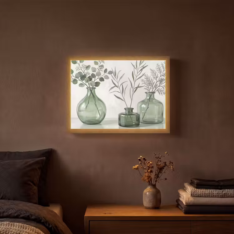 Vazen - Bladeren - Groen Light Box met batterij (Wandlamp) middel -sfeer4