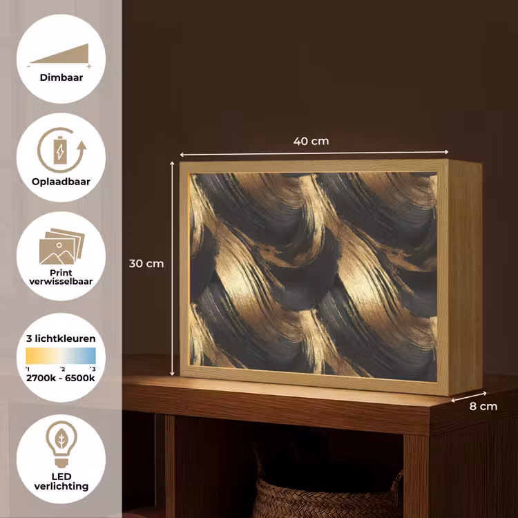 Verfstreken - Abstract - Goud - Zwart Light Box met batterij (Wandlamp) middel 907 -USP_websiteoverzichtNL