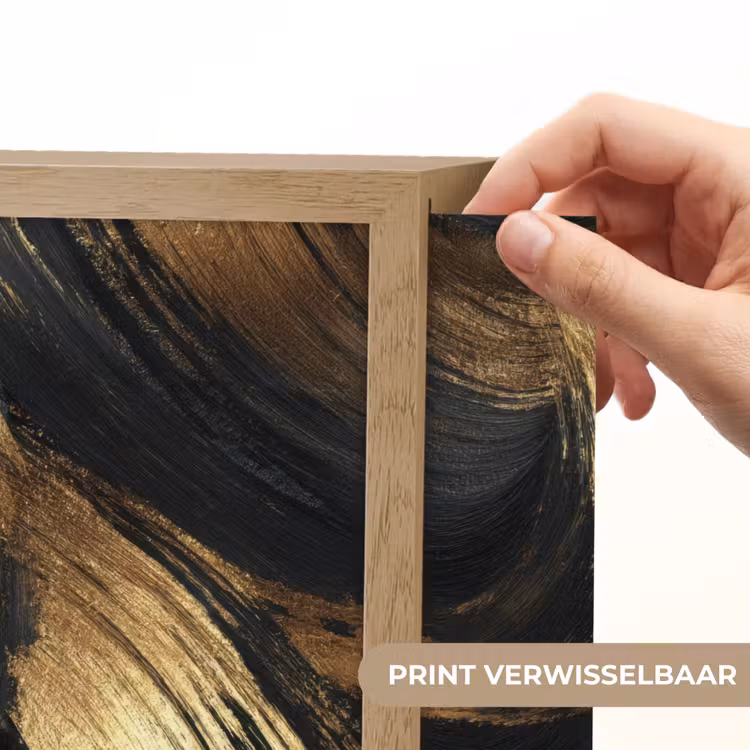 Verfstreken - Abstract - Goud - Zwart Light Box met batterij (Wandlamp) middel 907 -USP_websiteprintNL