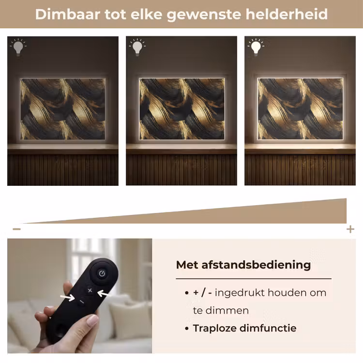 Verfstreken - Abstract - Goud - Zwart Light Box met batterij (Wandlamp) middel 907 -USP_dimbaarNL