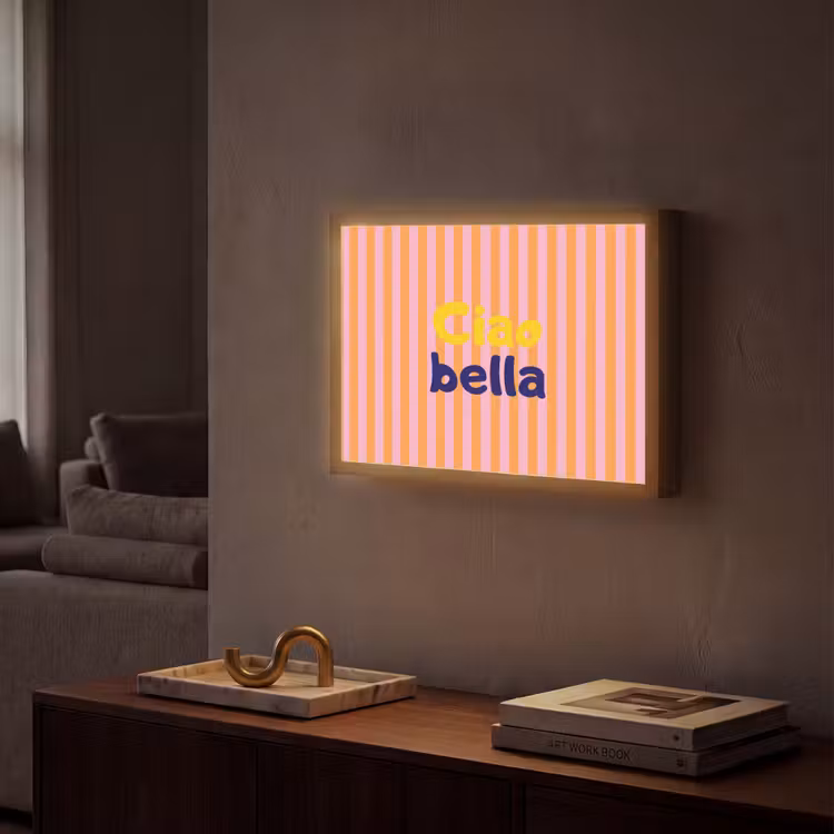 Verticaal - Strepen - Oranje - Ciao bella Light Box met batterij (Wandlamp) middel -sfeer1