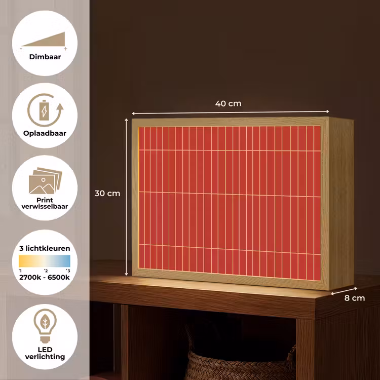 Verticaal - Wandtegel - Helderrood Light Box met batterij (Wandlamp) middel 907 -USP_websiteoverzichtNL