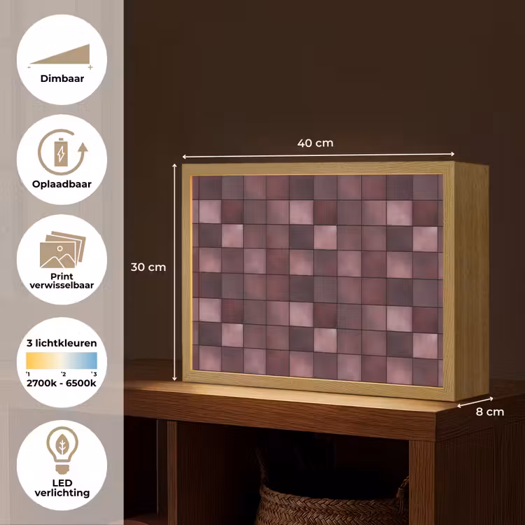 Vierkant - Tegel - Patroon - Paars Light Box met batterij (Wandlamp) middel 907 -USP_websiteoverzichtNL