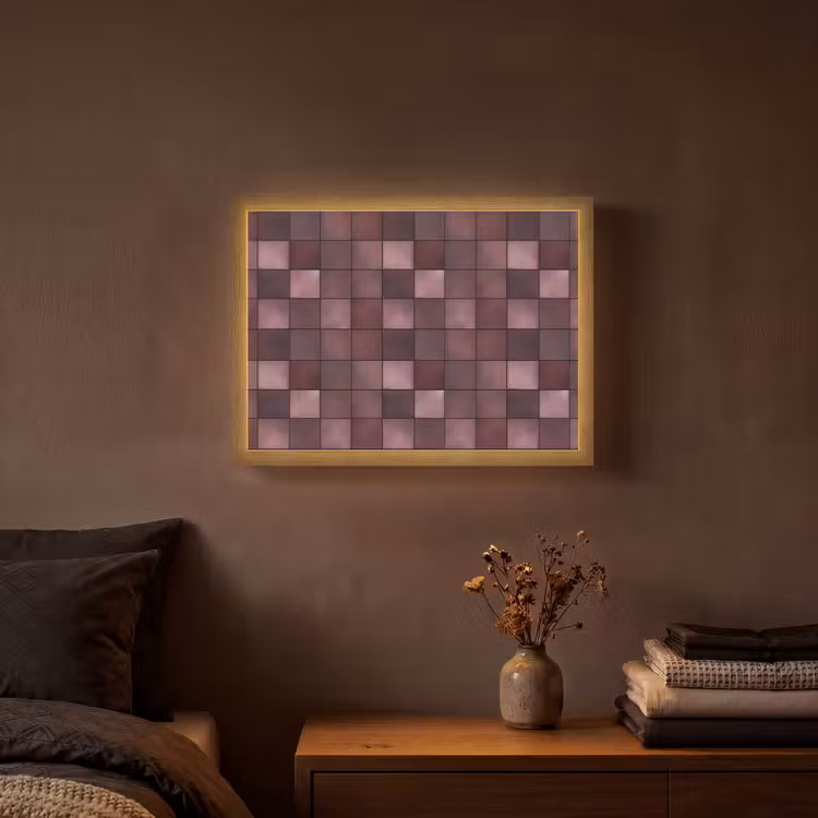 Vierkant - Tegel - Patroon - Paars Light Box met batterij (Wandlamp) middel 907 -sfeer4