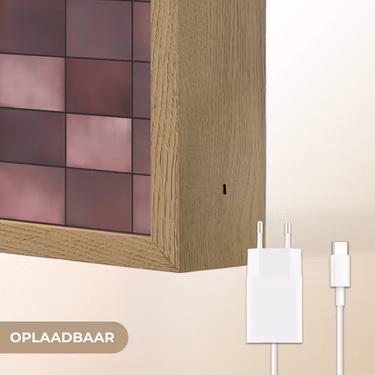 Vierkant - Tegel - Patroon - Paars Light Box met batterij (Wandlamp) middel 907 -USP_websiteoplaadbaarNL